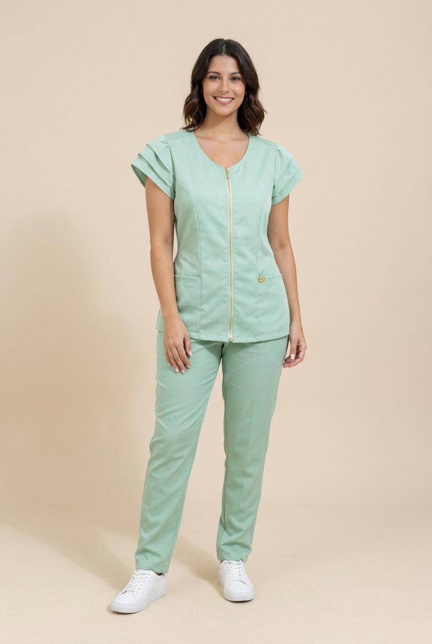 Scrub Feminino Gabardine Premium Verde Oliva