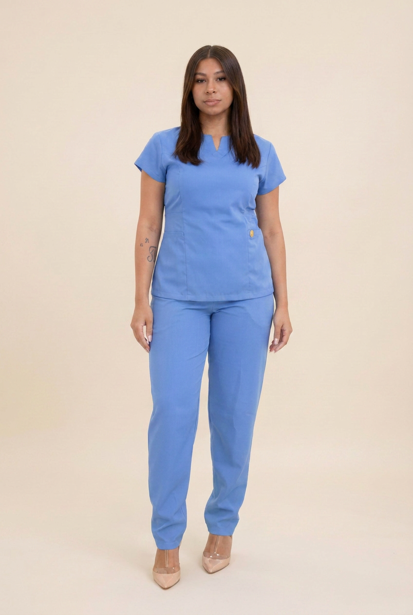 Scrub Feminino Gabardine Azul Bebê